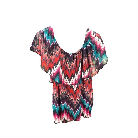 Charlotte Russe Pink and Blue Flutter Sleeve Blouse - Picture 2 of 3